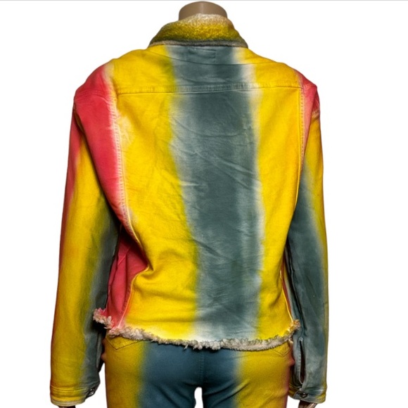 Glory Denim Trucker Jacket Tie Dye  sherpa lined fray hem stretch Size 2X Large - Picture 4 of 17